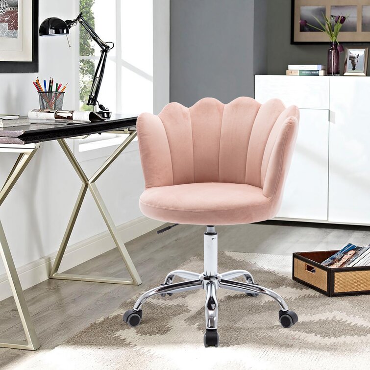 Elegant Velvet Home Office Desk Chair With Wheels 